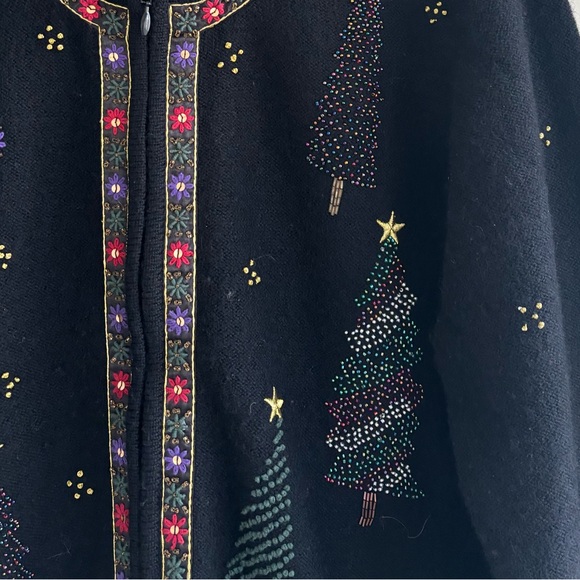 Bechamel Christmas Trees and Stars Wool Zip Up Sweater Size XL - Picture 5 of 13